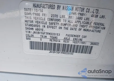 2015 Infiniti Q50 Premium z USA, uszkodzony, nr VIN JN1BV7AP7FM333153